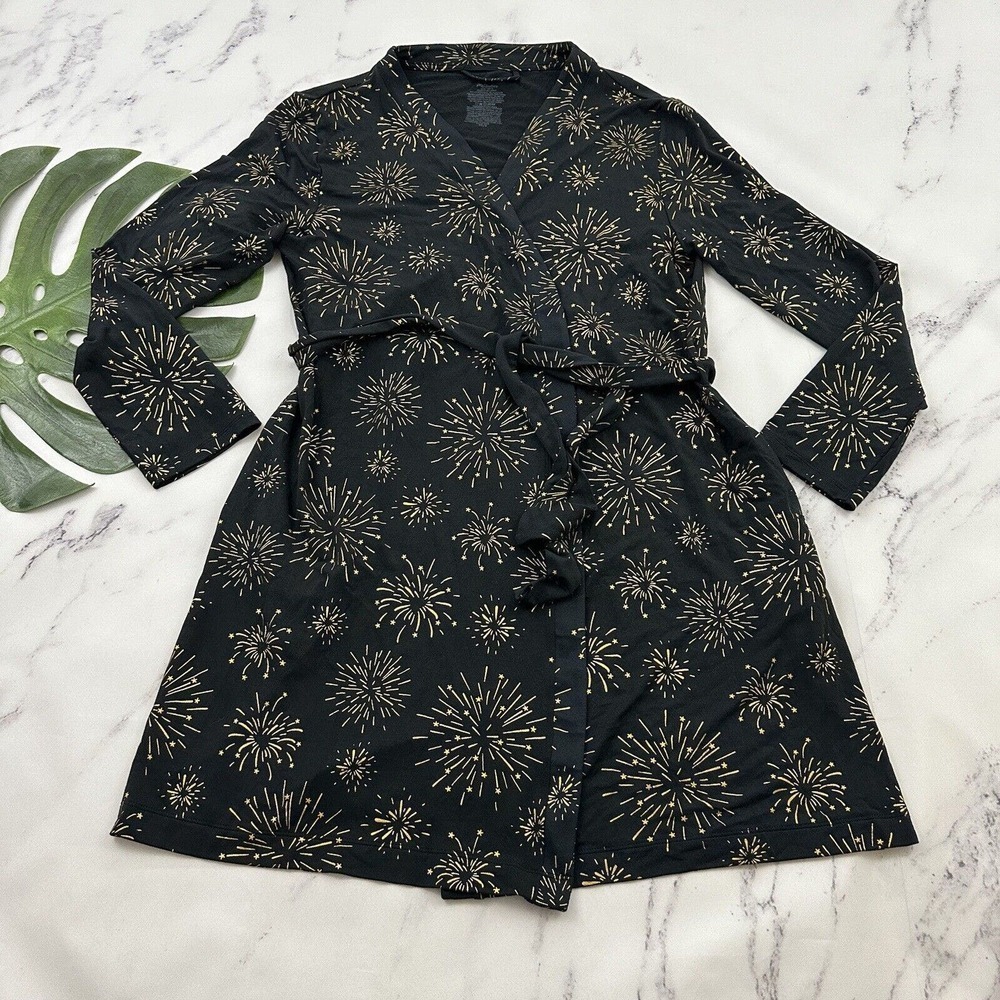 Me Undies Womens Robe Size XS/S Black Gold Fireworks Star Print Short Soft